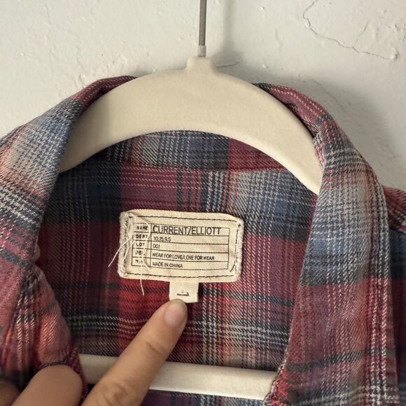 Current/Elliott Red Plaid Flannel Shirt Women Small‎ 100% Cotton Western Grunge - Picture 4 of 8
